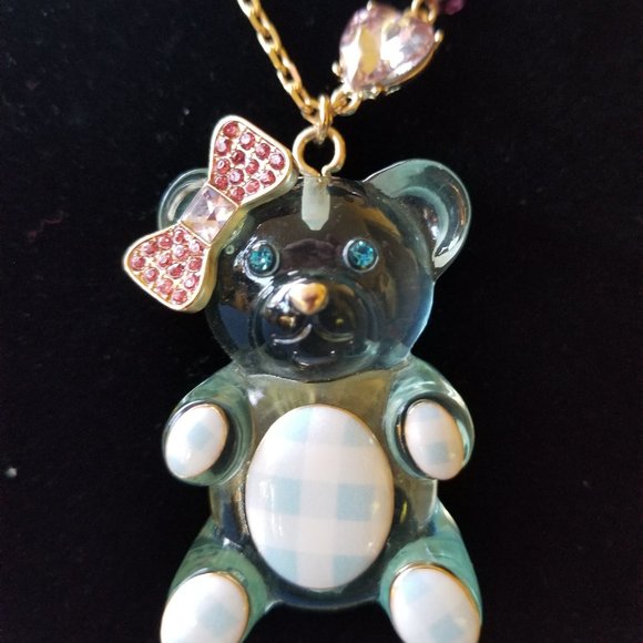 🧸🩵🎀Betsey Johnson Lucite Girly Teddy Bear Necklace - NWT🎀🩵🧸 - Picture 7 of 9